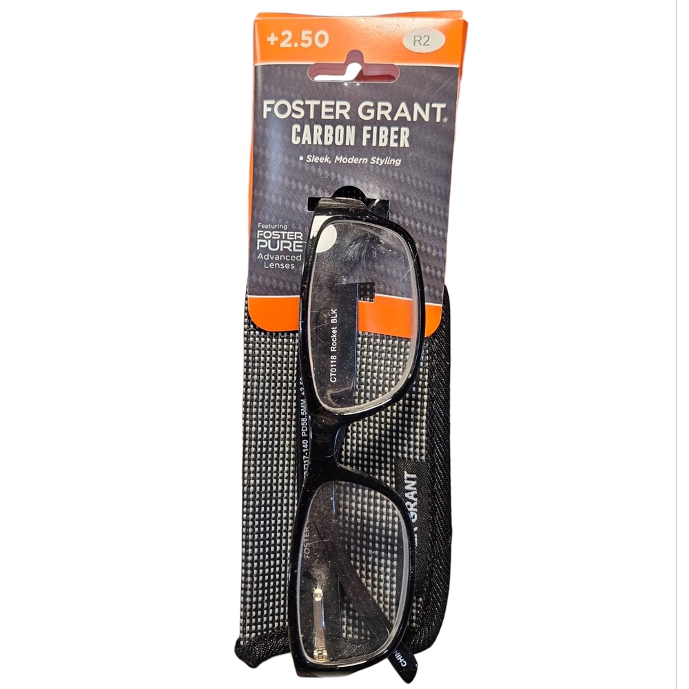 Foster Grant +2.50 Reading Glasses – Carbon Fiber Frame with Case